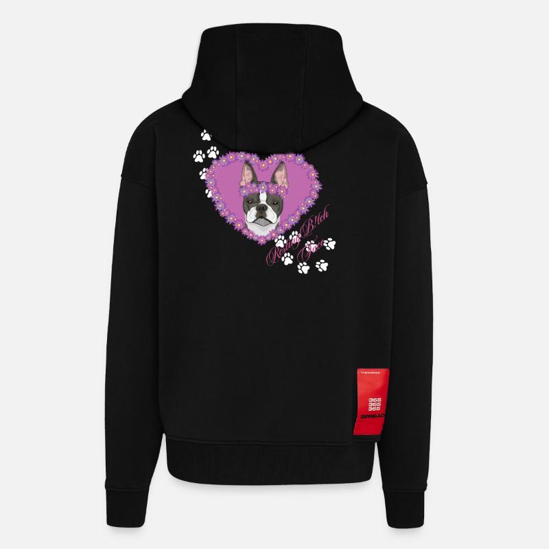 Ruhende B!tch Face Boston Terrier - Zip Hoodie - made by SPREAD - SOLID BLACK