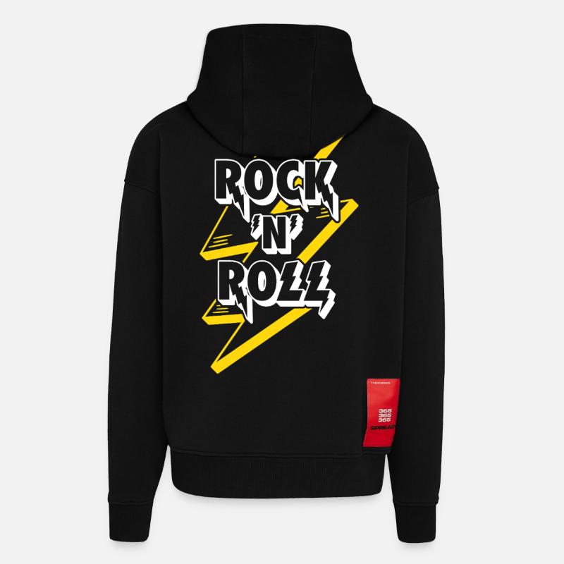Logo texte rock’n’roll avec éclair - Veste à capuche bio épaisse oversize fabriqué en UE - SOLID BLACK