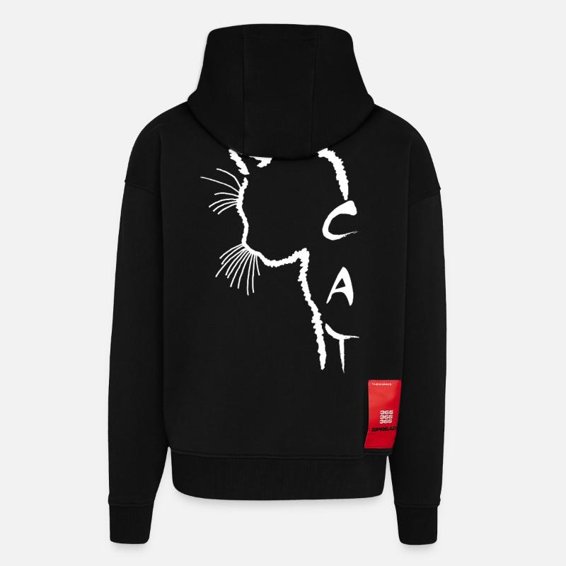 Silhouette de chat blanc - Veste à capuche bio épaisse oversize fabriqué en UE - SOLID BLACK
