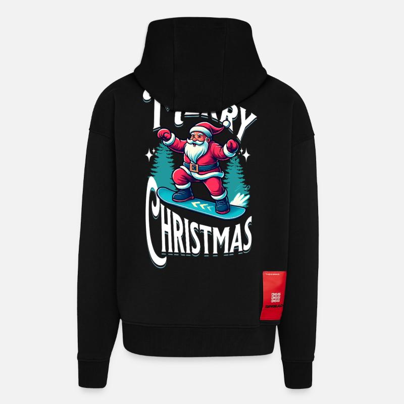 Le Père Noël du snowboard - Veste à capuche bio épaisse oversize fabriqué en UE - SOLID BLACK