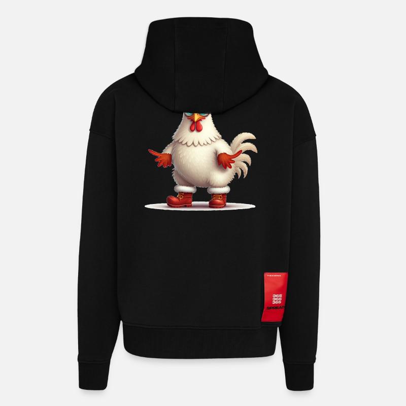 Poule fougueuse avec bottes - Veste à capuche bio épaisse oversize fabriqué en UE - SOLID BLACK