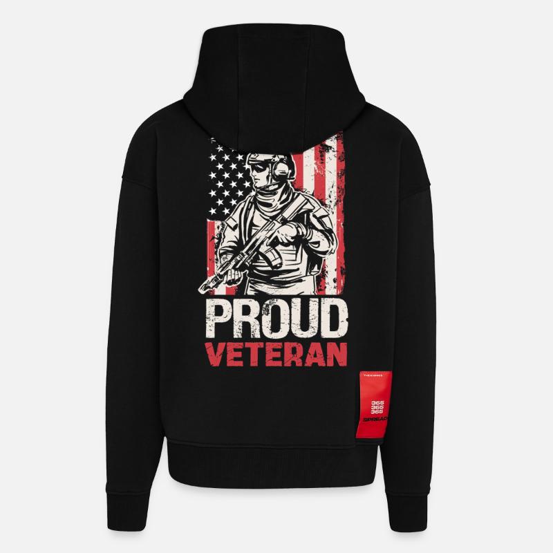 Stolzer Veteran mit US-Flagge - Zip Hoodie - made by SPREAD - SOLID BLACK