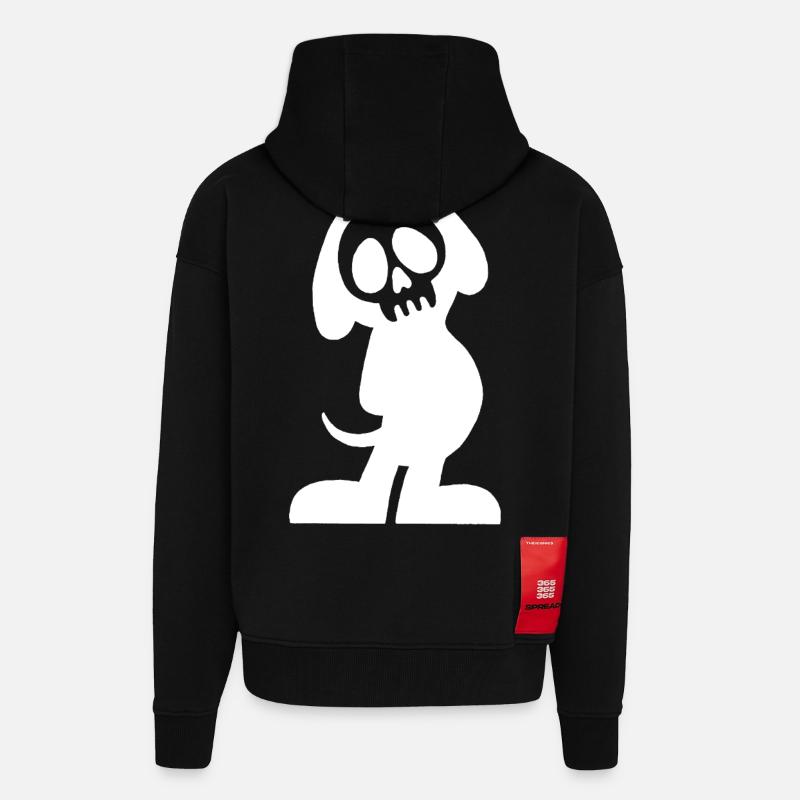 Crâne et silhouette de chien blanc - Veste à capuche bio épaisse oversize fabriqué en UE - SOLID BLACK
