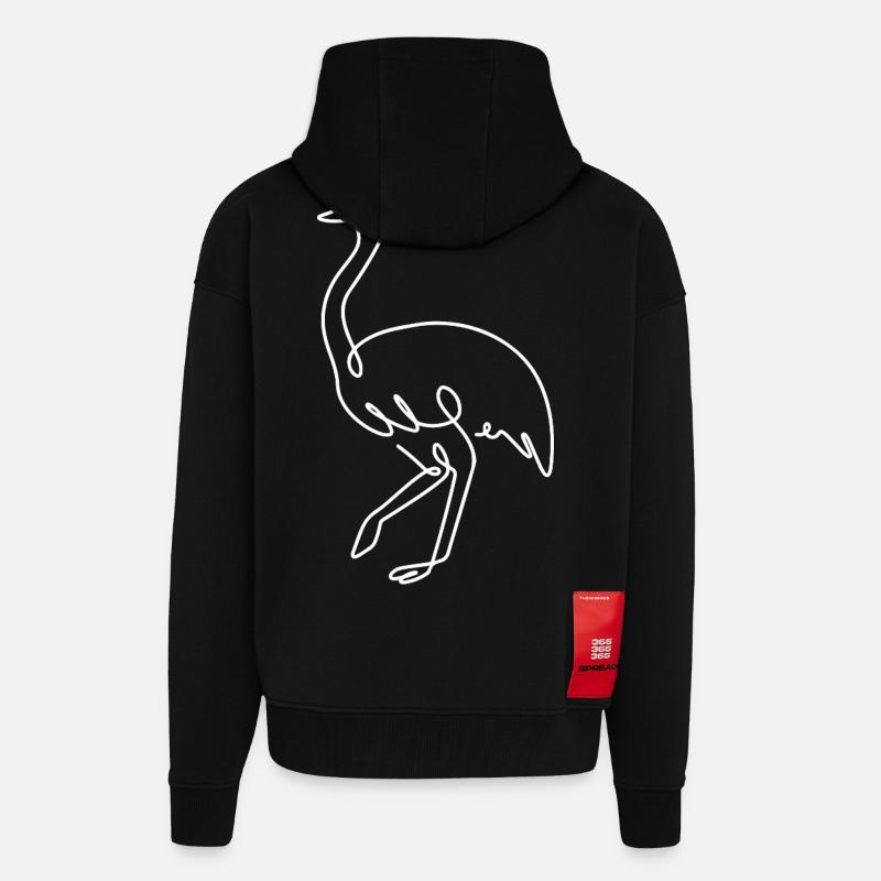 Croquis d’autruche – Dessin d’animal élégant - Veste à capuche bio épaisse oversize fabriqué en UE - SOLID BLACK