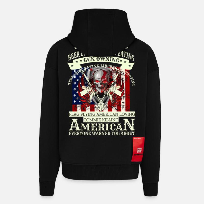 Crâne de l'armée - Veste à capuche bio épaisse oversize fabriqué en UE - SOLID BLACK