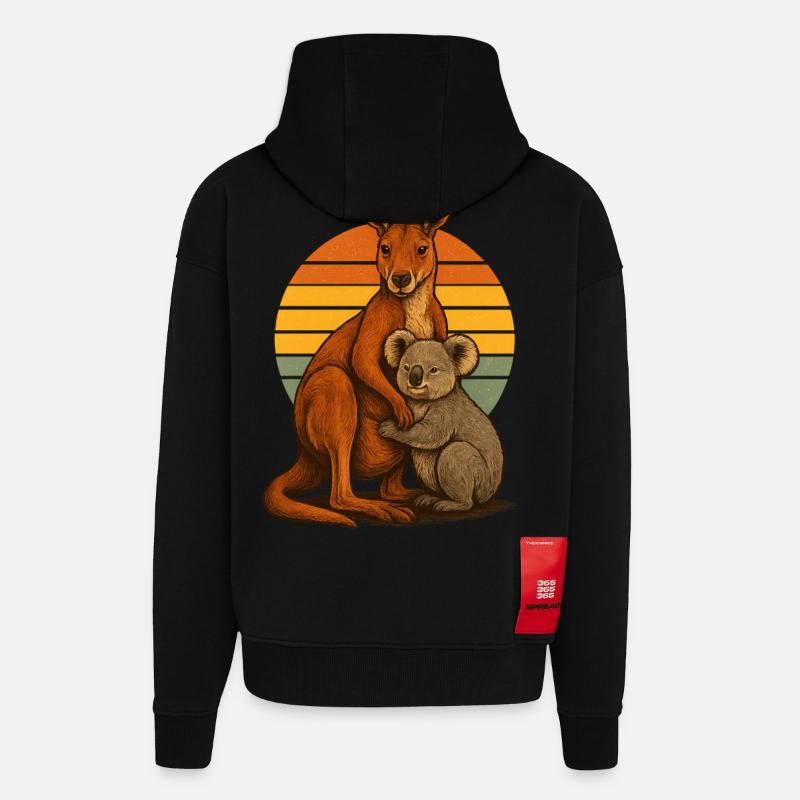 Känguru Koala Australische Freunde - Zip Hoodie - made by SPREAD - SOLID BLACK