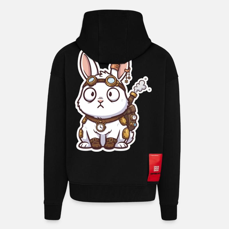 Steampunk Bunny Messenger Backpack Steam - Zip Hoodie - made by SPREAD - SOLID BLACK