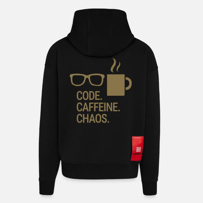 Code. Caféine. Chaos. - Veste à capuche bio épaisse oversize fabriqué en UE - SOLID BLACK