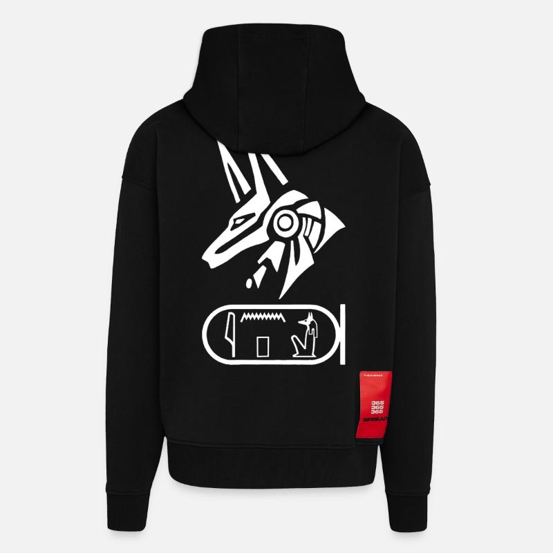 Dieu égyptien Anubis (blanc) - Veste à capuche bio épaisse oversize fabriqué en UE - SOLID BLACK
