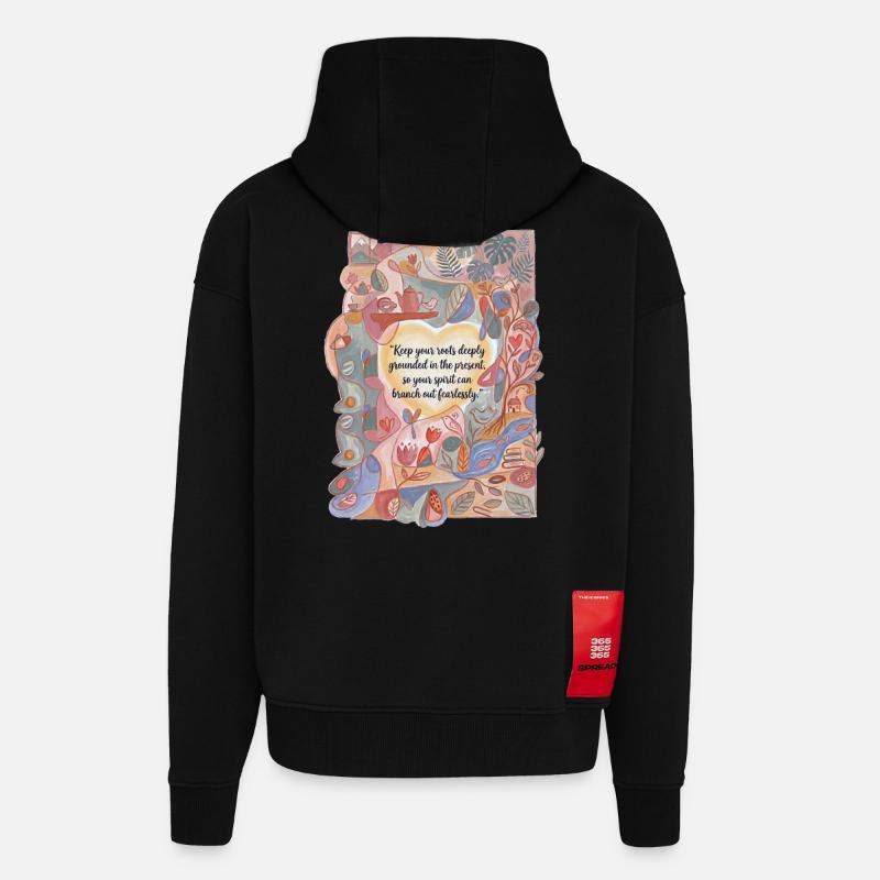 Profondément ancré dans le présent - Veste à capuche bio épaisse oversize fabriqué en UE - SOLID BLACK