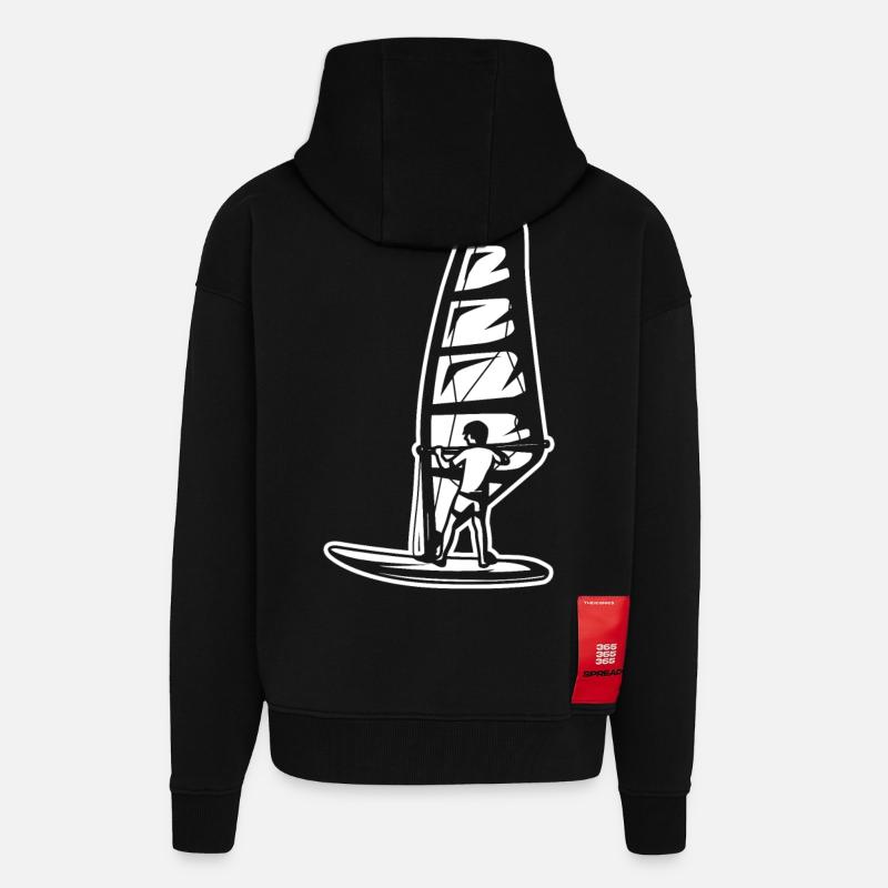 Garçon de planche à voile - Veste à capuche bio épaisse oversize fabriqué en UE - SOLID BLACK
