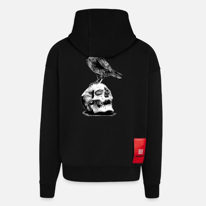 Skull mit Krähe - Zip Hoodie - made by SPREAD - SOLID BLACK