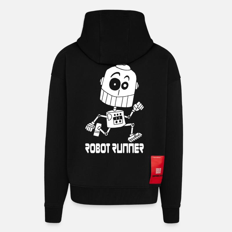 Robot coureur blanc - Veste à capuche bio épaisse oversize fabriqué en UE - SOLID BLACK
