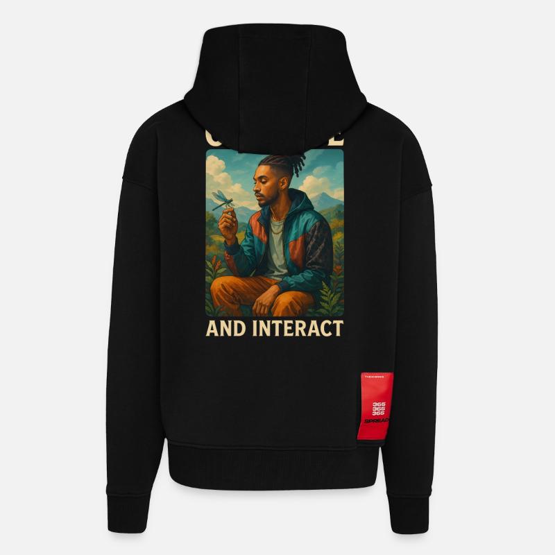 Observer et interagir - Veste à capuche bio épaisse oversize fabriqué en UE - SOLID BLACK