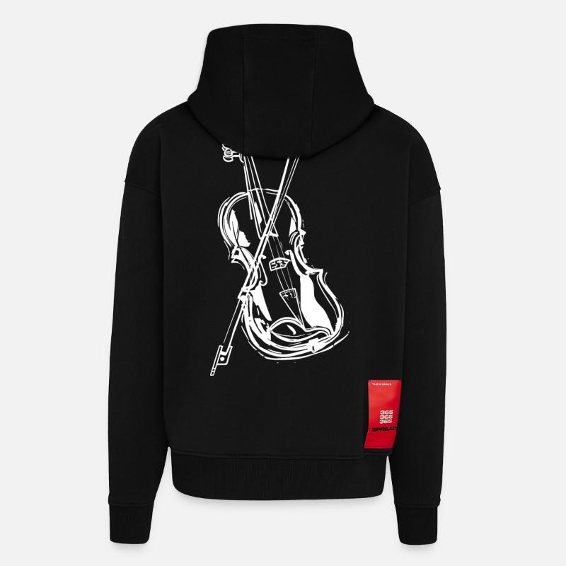 Dessin de violon - Veste à capuche bio épaisse oversize fabriqué en UE - SOLID BLACK
