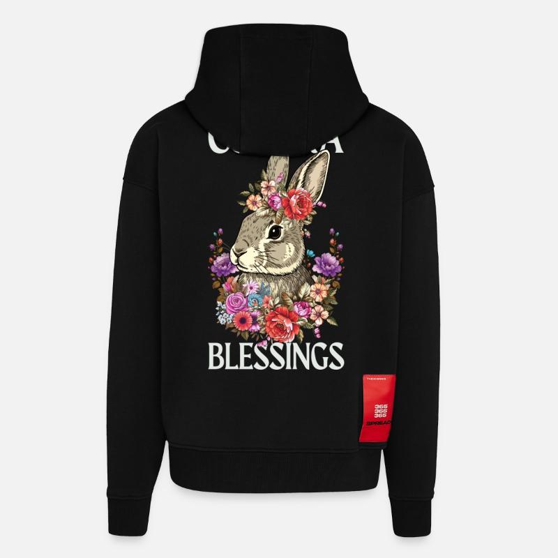 Bénédictions d’Ostara Joyeuse Lapin de Pâques - Veste à capuche bio épaisse oversize fabriqué en UE - SOLID BLACK
