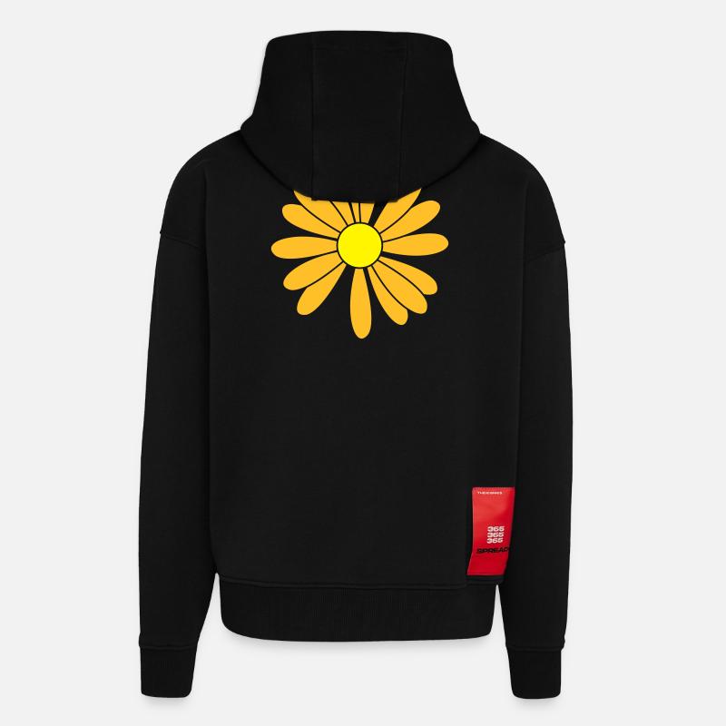 Patch de fleurs - Veste à capuche bio épaisse oversize fabriqué en UE - SOLID BLACK