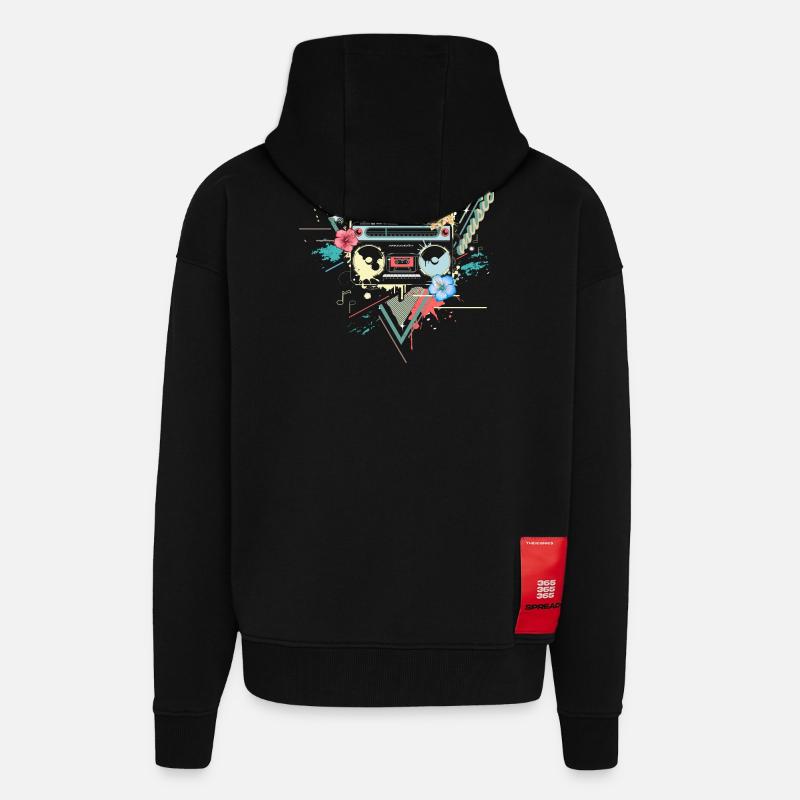 Ghettoblaster rétro graffiti - Veste à capuche bio épaisse oversize fabriqué en UE - SOLID BLACK