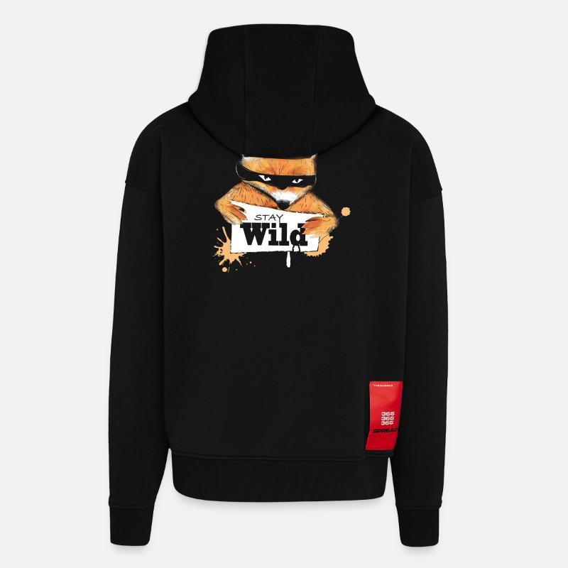 un renard avec un message - Veste à capuche bio épaisse oversize fabriqué en UE - SOLID BLACK