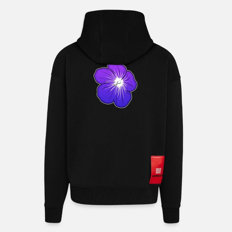 Violette Blütenillustration mit leuchtender Mitte - Zip Hoodie - made by SPREAD - SOLID BLACK