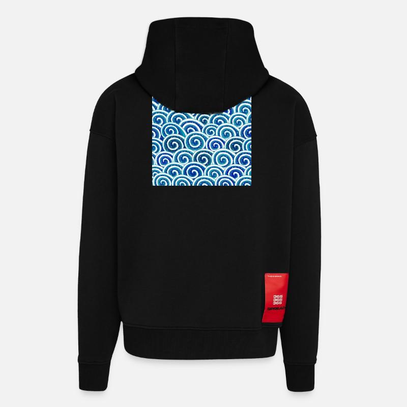Expressive wave pattern in blue - Zip Hoodie - made by SPREAD - SOLID BLACK