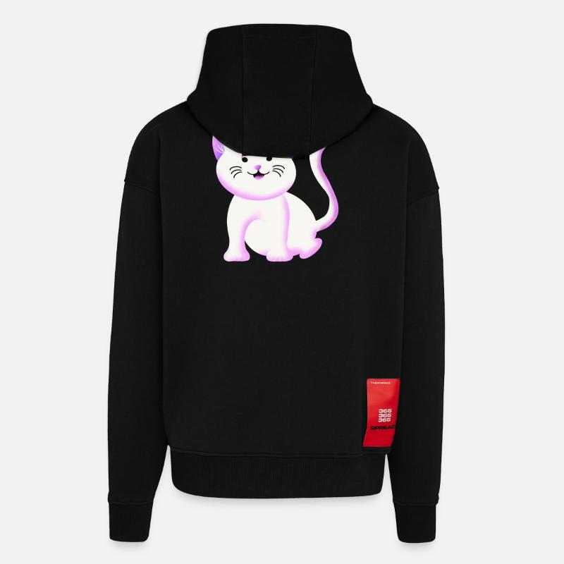 Chaton mignon | Chat | Cadeau - Veste à capuche bio épaisse oversize fabriqué en UE - SOLID BLACK