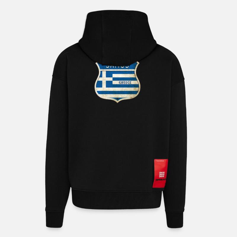 Samos Grèce Armoiries Drapeaux Design - Veste à capuche bio épaisse oversize fabriqué en UE - SOLID BLACK