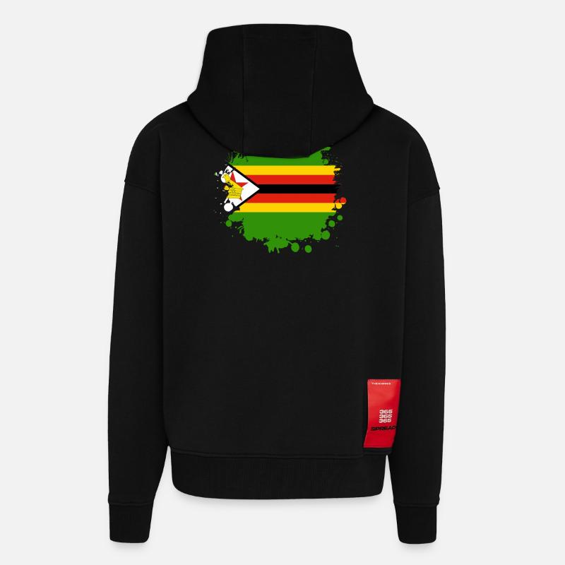 blob de drapeaux du Zimbabwe - Veste à capuche bio épaisse oversize fabriqué en UE - SOLID BLACK