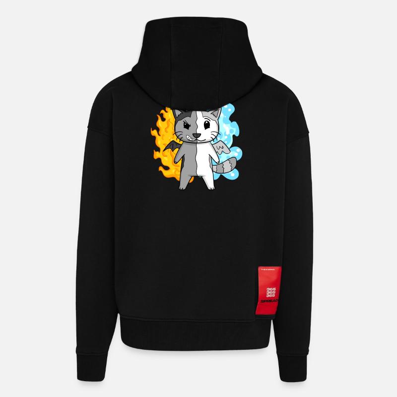 Cat Angel and Devil - Zip Hoodie - made by SPREAD - SOLID BLACK