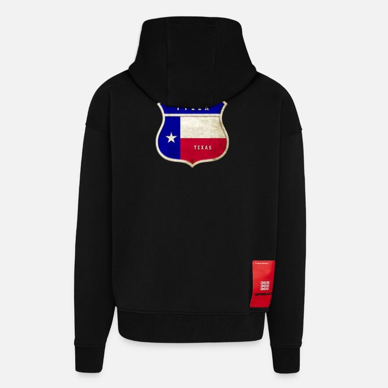 Drapeaux à écusson Tyler Texas - Veste à capuche bio épaisse oversize fabriqué en UE - SOLID BLACK