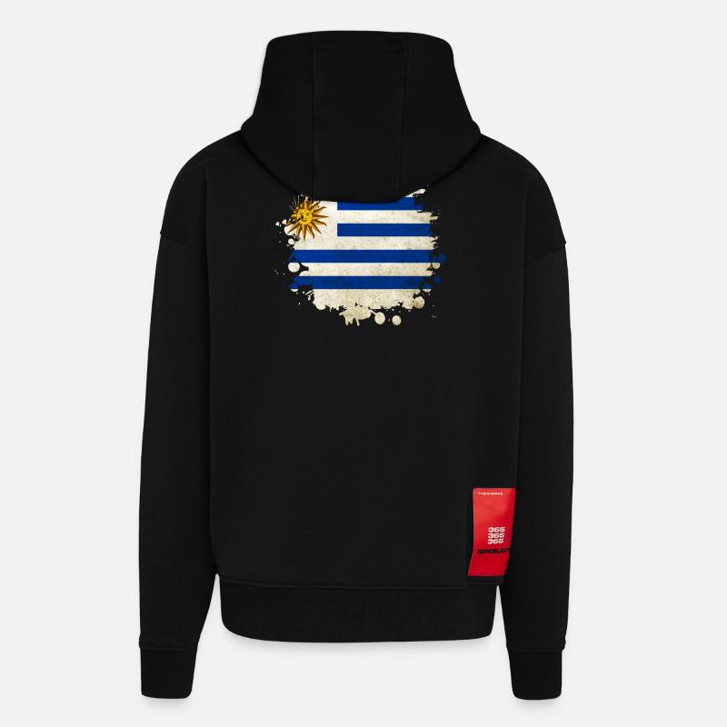 Uruguay Klecks Flag Design - Veste à capuche bio épaisse oversize fabriqué en UE - SOLID BLACK