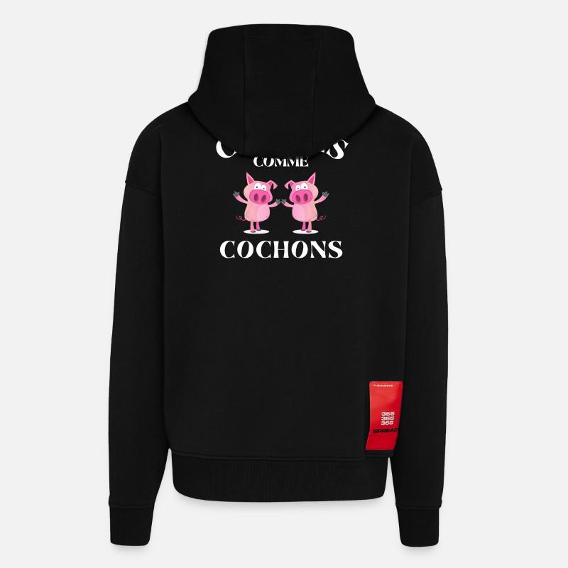 copains comme cochons, meilleurs amis - Veste à capuche bio épaisse oversize fabriqué en UE - SOLID BLACK