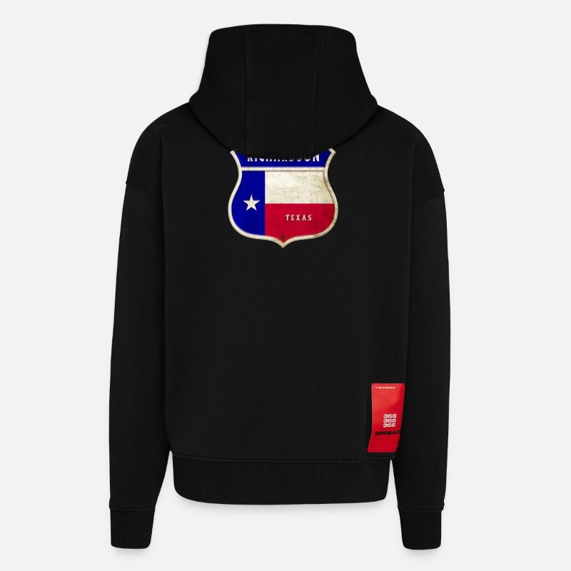 Richardson Texas Crest Flag Design - Zip Hoodie - made by SPREAD - SOLID BLACK