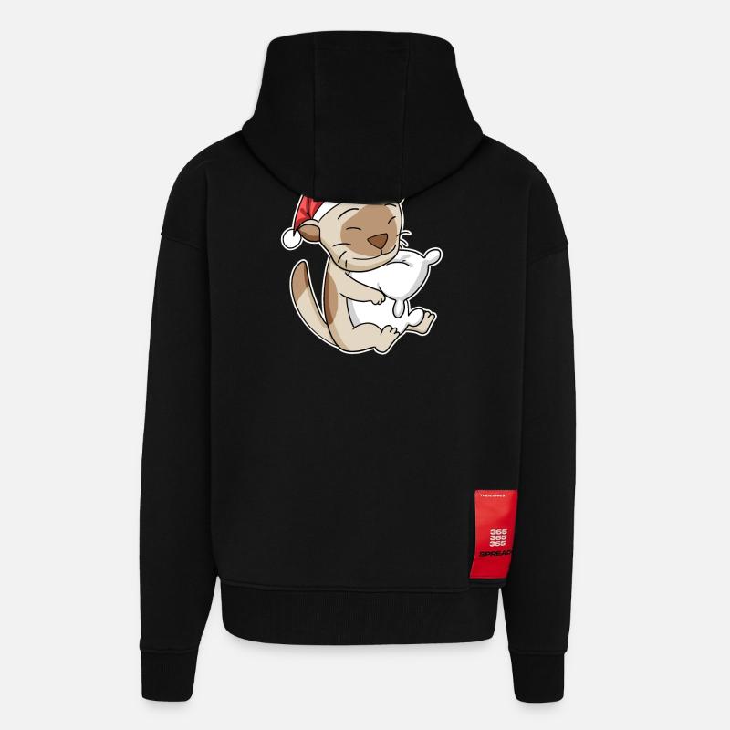 Chat birman Noël Sommeil Fatigué - Veste à capuche bio épaisse oversize fabriqué en UE - SOLID BLACK