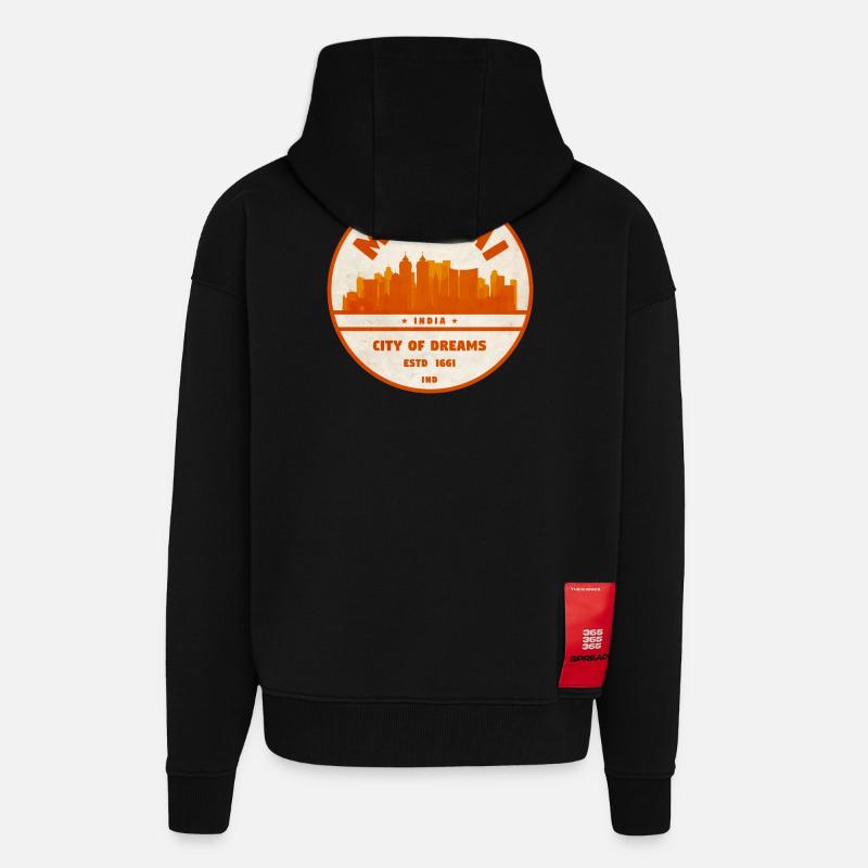 Mumbai Inde Skyline - Veste à capuche bio épaisse oversize fabriqué en UE - SOLID BLACK