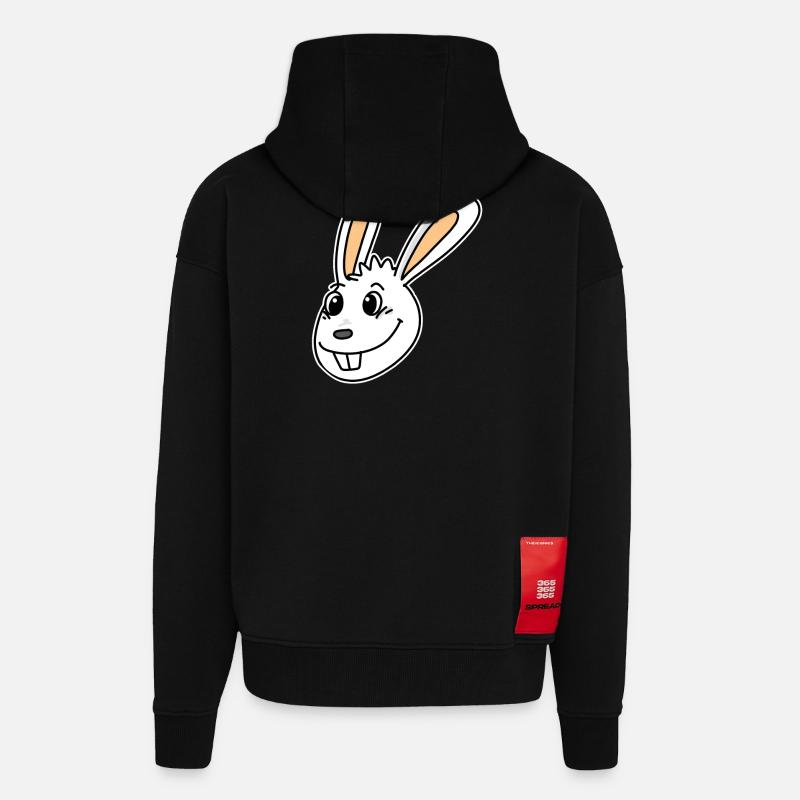 Tête de lapin Tête d’animal - Veste à capuche bio épaisse oversize fabriqué en UE - SOLID BLACK