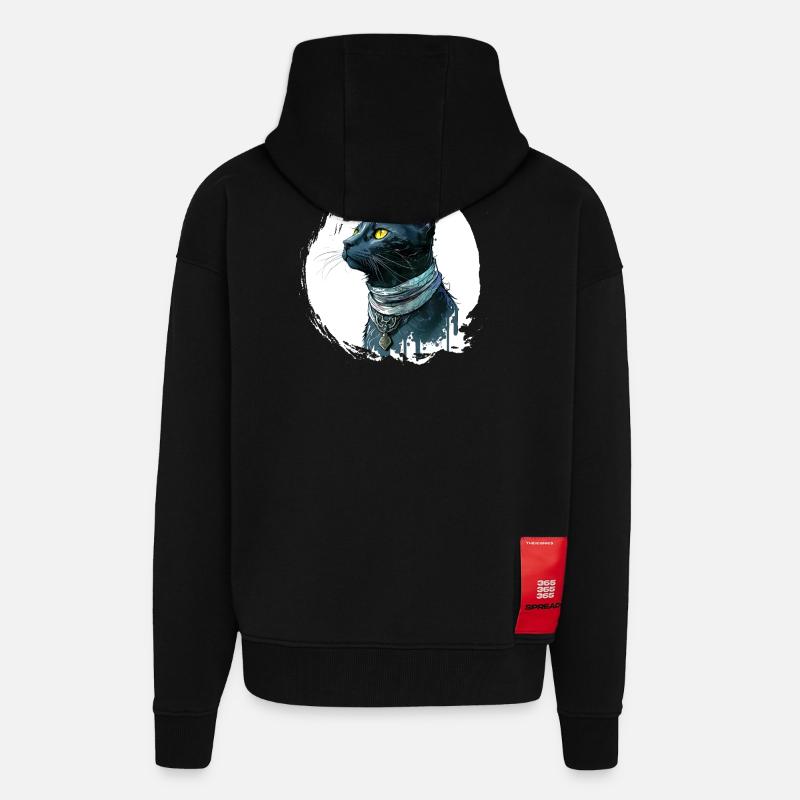 Chat noir avec éclaboussure - Veste à capuche bio épaisse oversize fabriqué en UE - SOLID BLACK