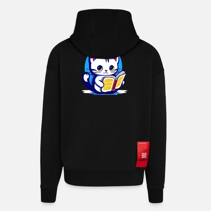Katze liest ein Buch - Zip Hoodie - made by SPREAD - SOLID BLACK