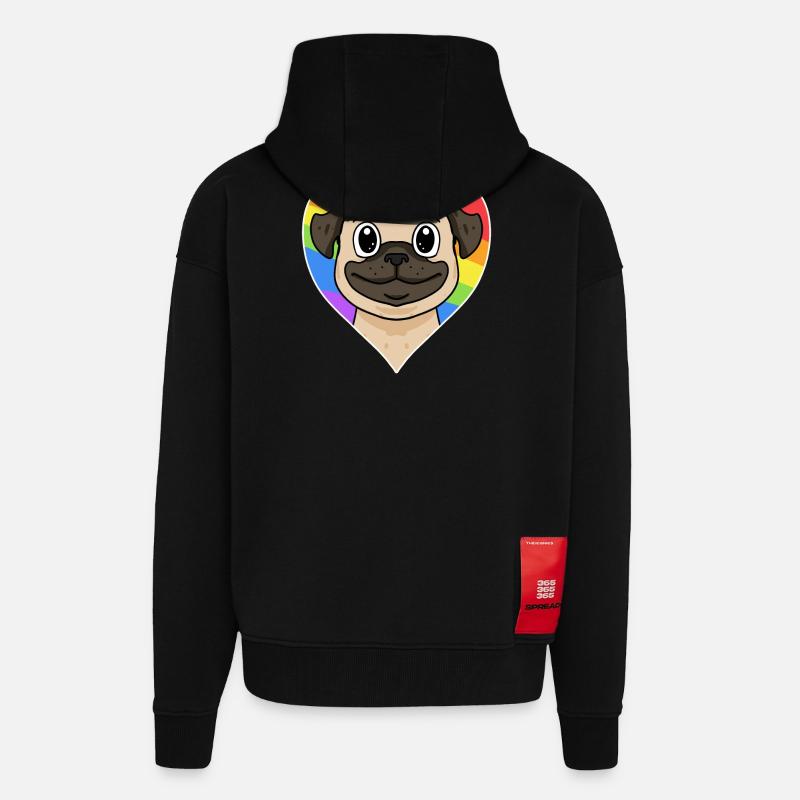 Rainbow - Chien avec cœur - Veste à capuche bio épaisse oversize fabriqué en UE - SOLID BLACK