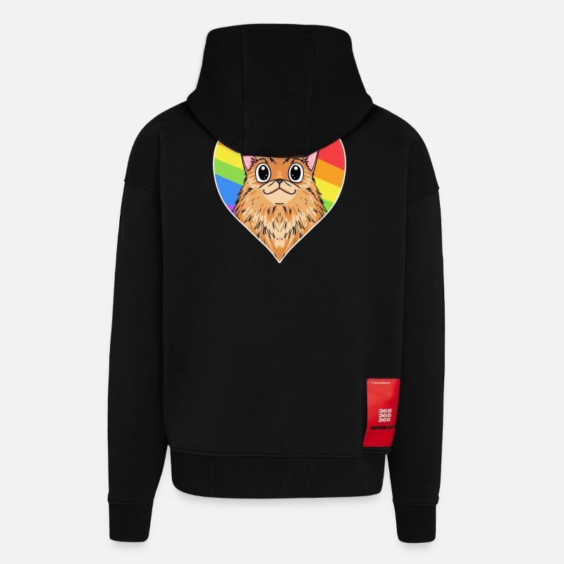 Regenbogen - Katze mit Herz - Zip Hoodie - made by SPREAD - SOLID BLACK