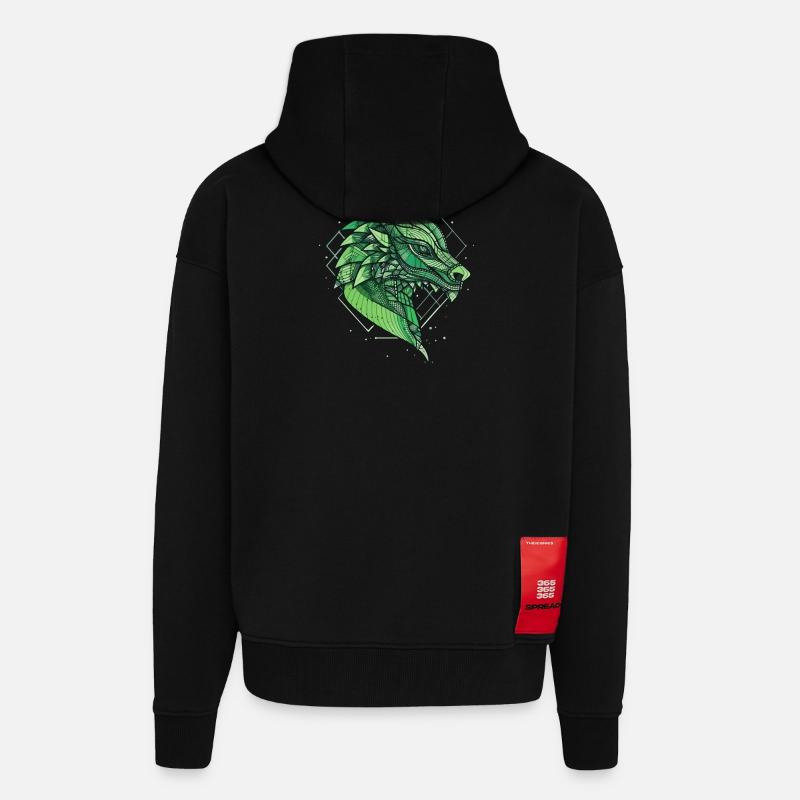 Stilisierter, geometrischer Drache - Zip Hoodie - made by SPREAD - SOLID BLACK