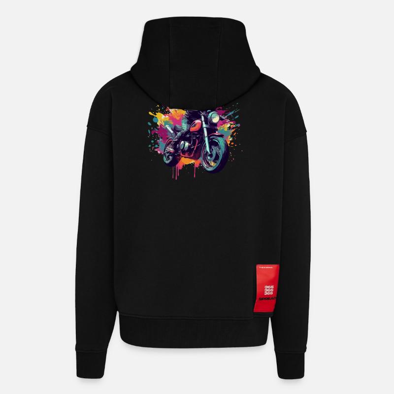 Moto avec tâche de couleur. - Veste à capuche bio épaisse oversize fabriqué en UE - SOLID BLACK
