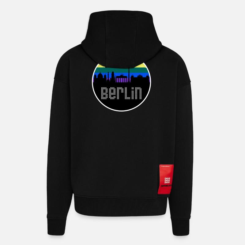 Berlin Skyline Arc-en-ciel - Veste à capuche bio épaisse oversize fabriqué en UE - SOLID BLACK