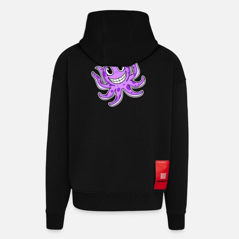 Octopus Squid - Zip Hoodie - made by SPREAD - SOLID BLACK