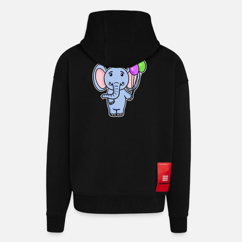Ballon d’anniversaire d’éléphant - Veste à capuche bio épaisse oversize fabriqué en UE - SOLID BLACK