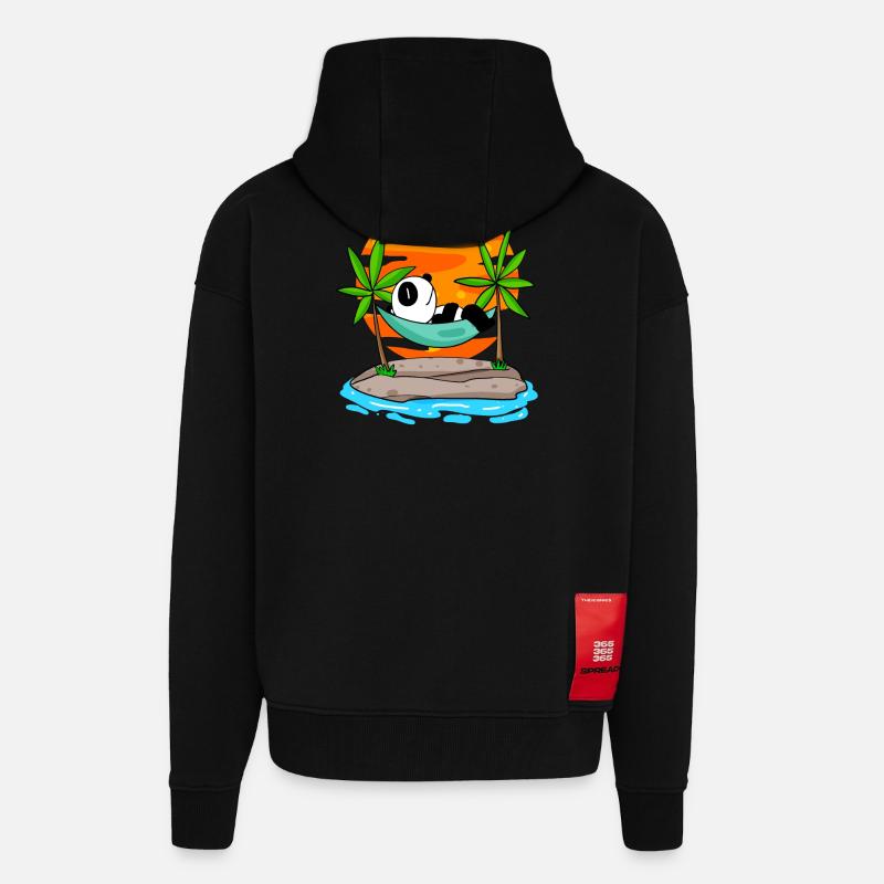 Panda sur la plage - Veste à capuche bio épaisse oversize fabriqué en UE - SOLID BLACK