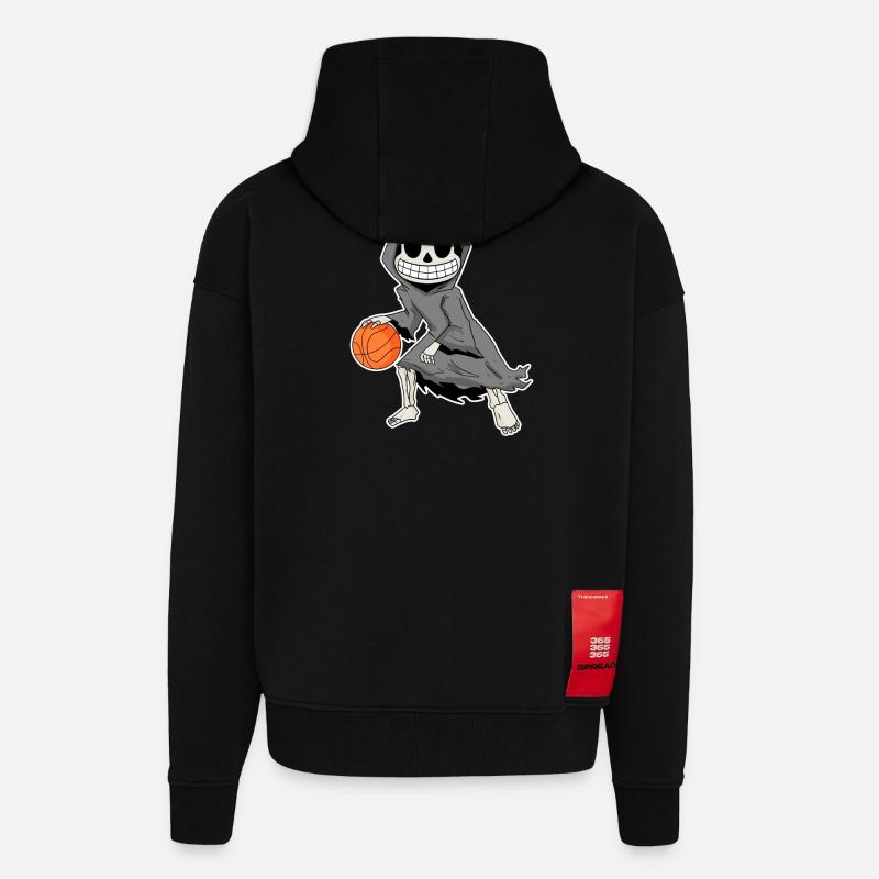 Grim Reaper joue au basket-ball - Veste à capuche bio épaisse oversize fabriqué en UE - SOLID BLACK