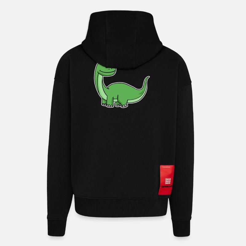 Petit dinosaure vert mignon - Veste à capuche bio épaisse oversize fabriqué en UE - SOLID BLACK