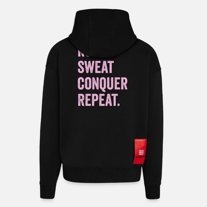 Courir. Sueur. Conquérir. Répéter. - Veste à capuche bio épaisse oversize fabriqué en UE - SOLID BLACK