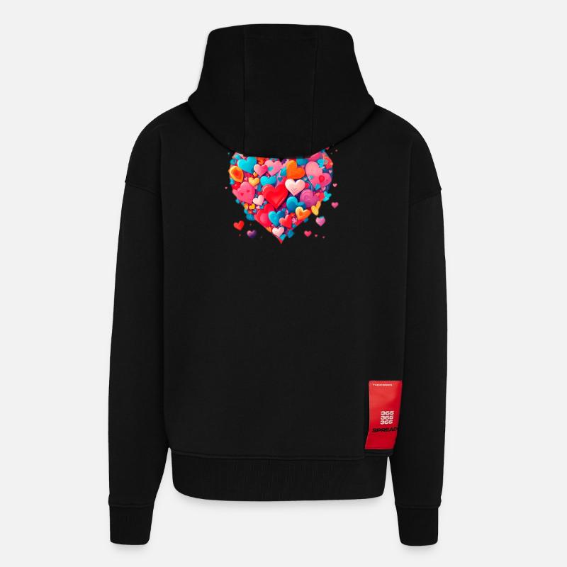 Cœur d’amour - Veste à capuche bio épaisse oversize fabriqué en UE - SOLID BLACK